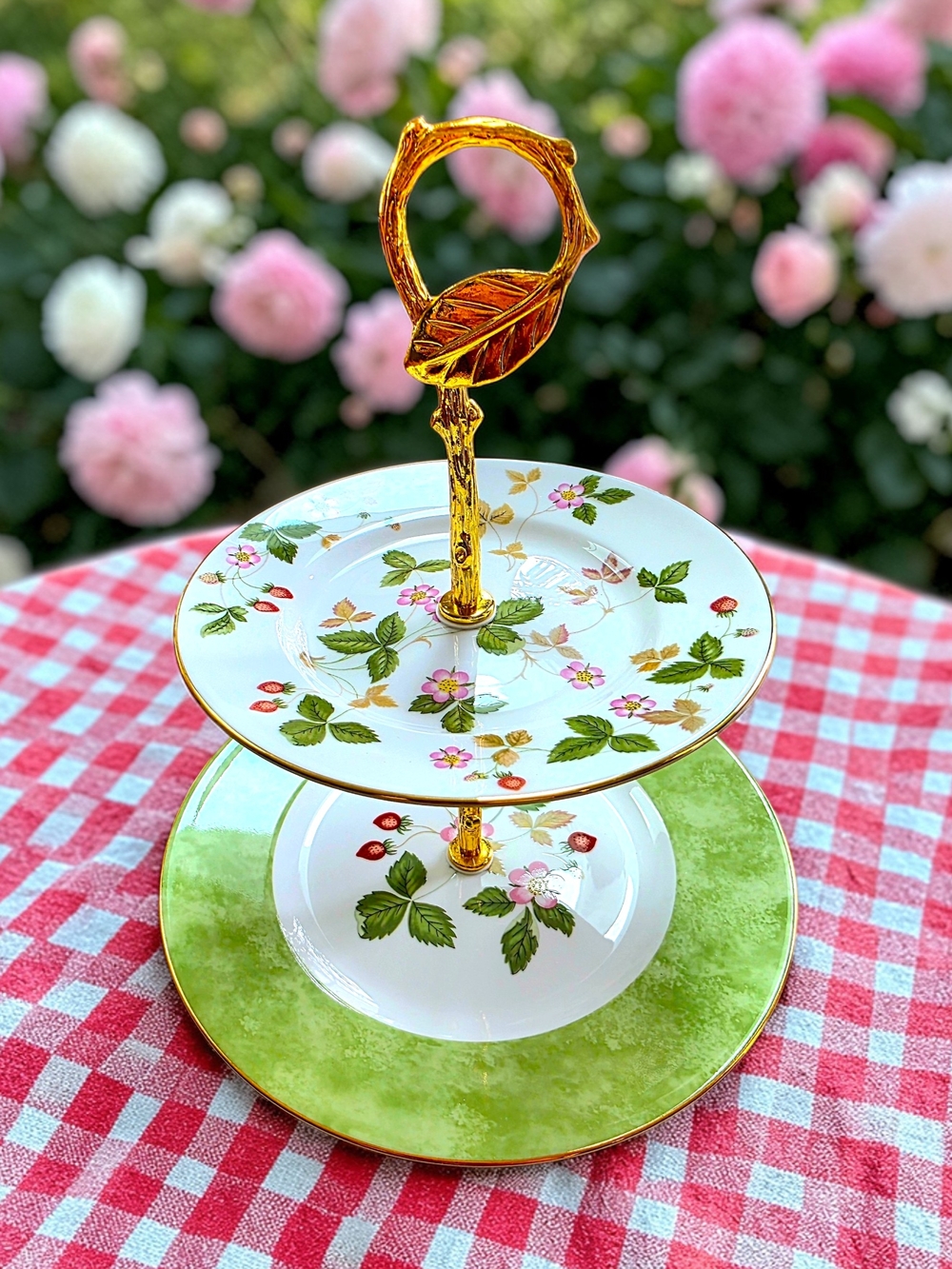 Two-Tier Wedgewood Wild Strawberry Tray